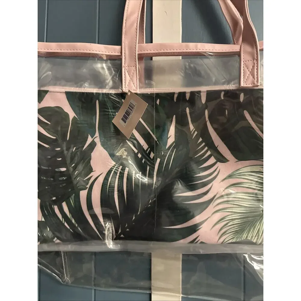 NWT Ulta 2 Piece Clear Tote bag + Palm Leaves‎ Zipper bag